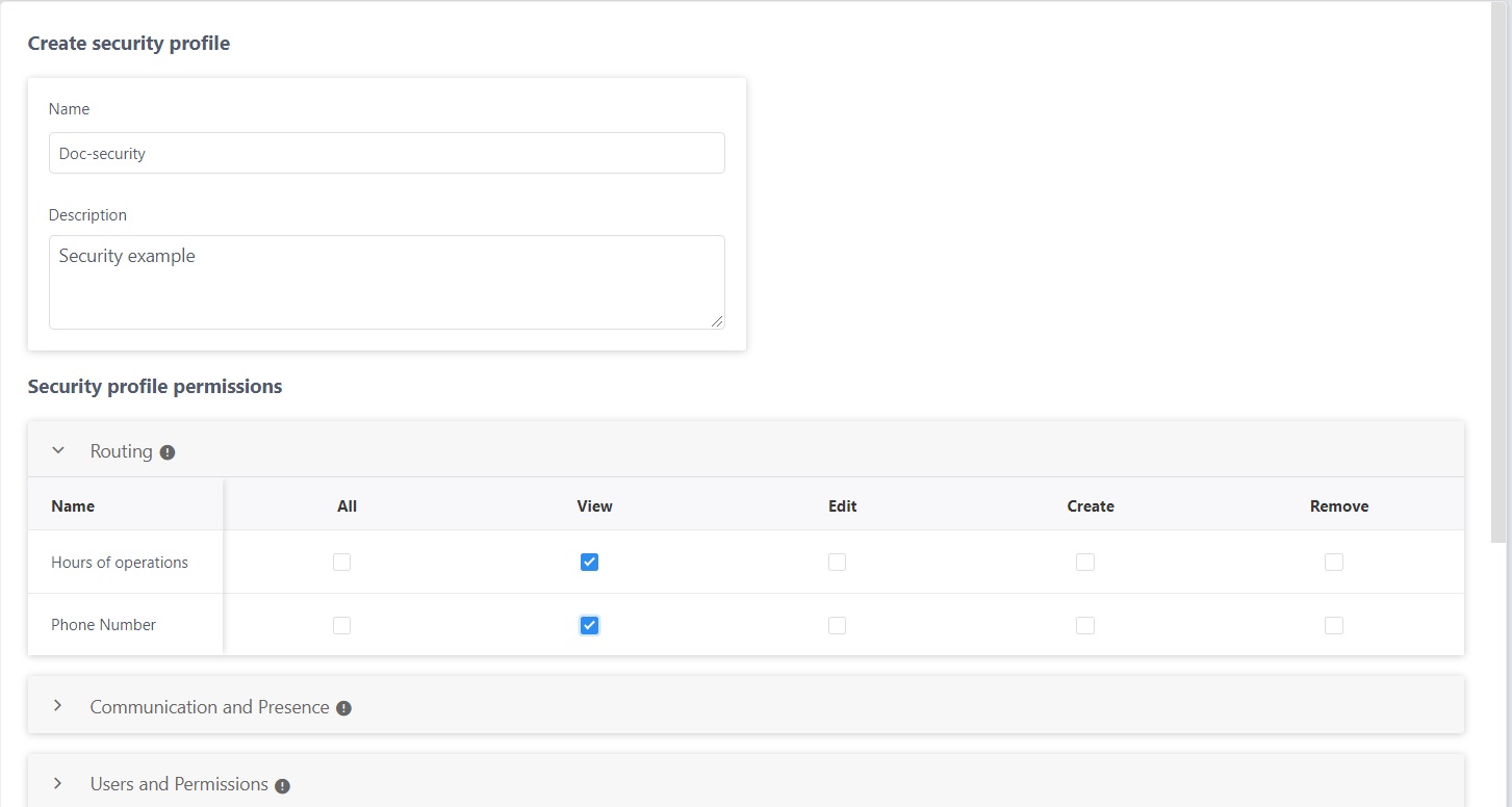 Settings Security Profile