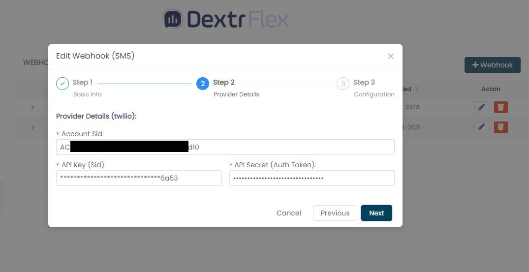 Webhooks Provider Details SMS